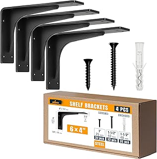 6" Heavy Duty Countertop Support Brackets 4PCS, 400 lb 5 mm Steel – Hidden Floating Shelf Corbel | Matte Black Powder-Coated L Brackets Incl Screws for Quartz Granite Wood Concrete