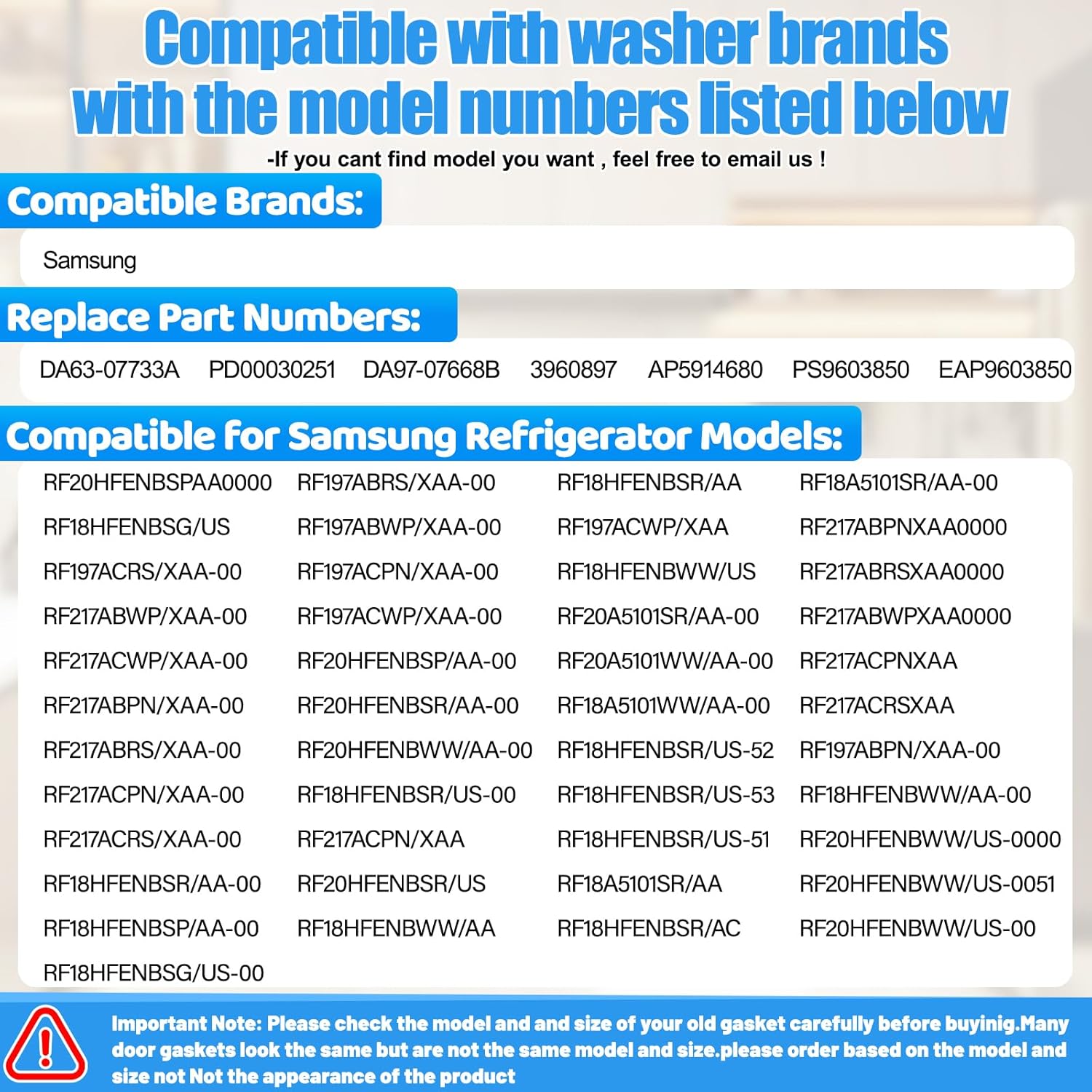 Upgraded 37.8"x15.15" DA63-07733A Refrigerator French Door Gasket Replacement Compatible with Samsung Refrigerator Door Gasket Part DA97-07668B 3960897 AP5914680 PS9603850 EAP9603850 Fridge Seal Gray