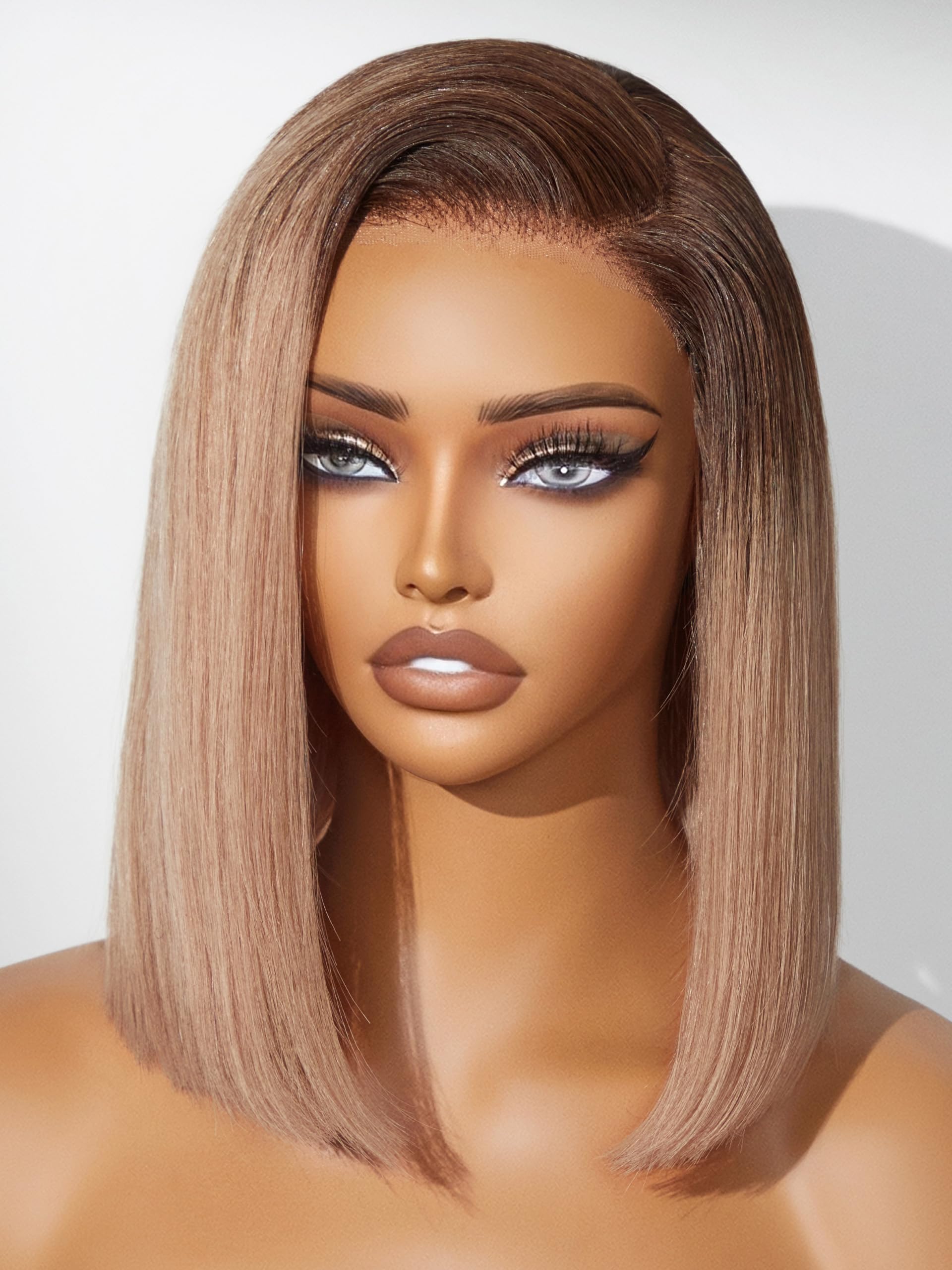 LUVME HAIR Bob Wig 100% Human Hair Wigs Glueless Lace Front 200% Density 12 Inches Ash Blonde Bob, Pre Cut Plucked Hd Lace Short Wig Ready To Go