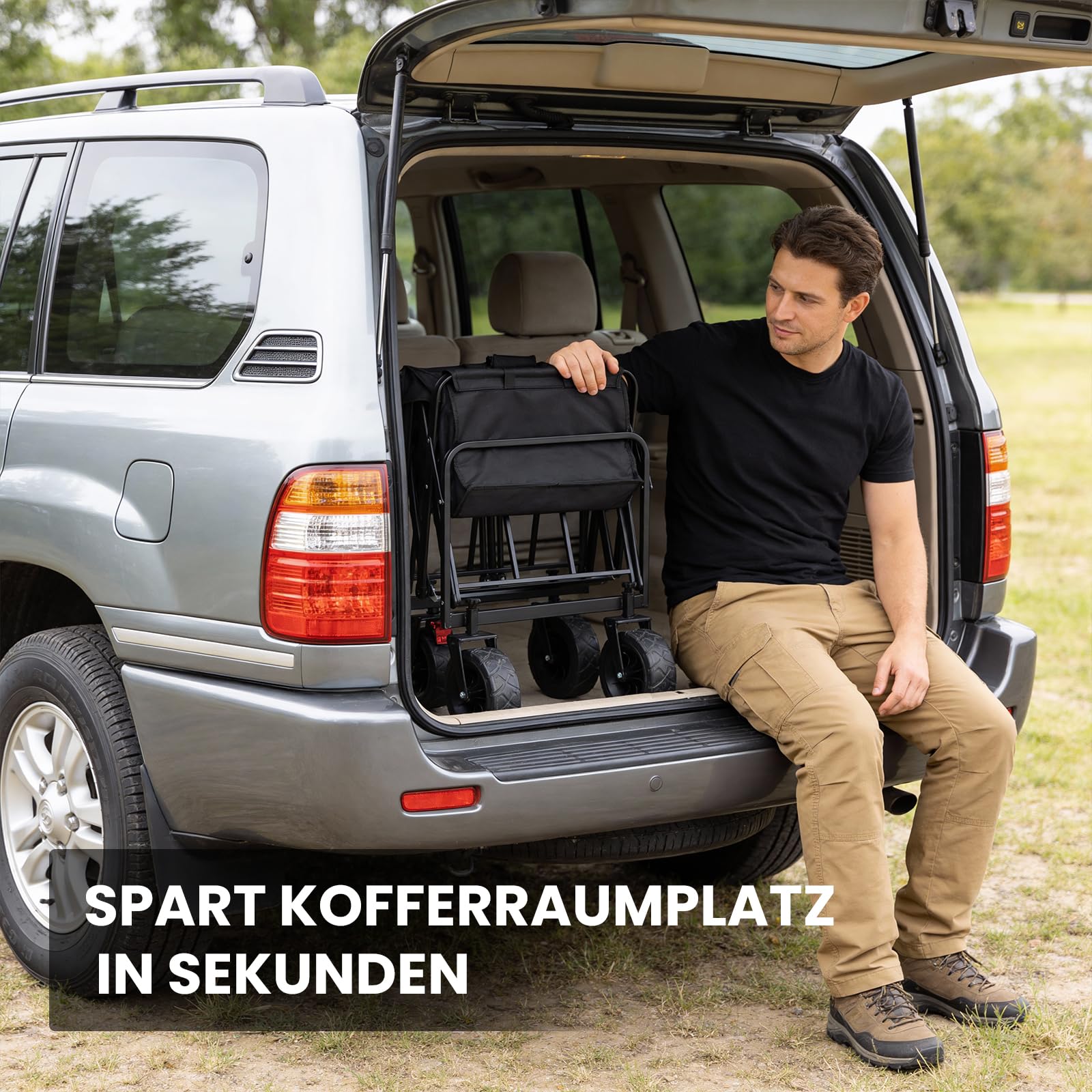 Palawano Bollerwagen Faltbar 150L – Transportwagen mit Rollen, Schwerlast Campingwagen für Festival, Strand, Garten & Einkauf
