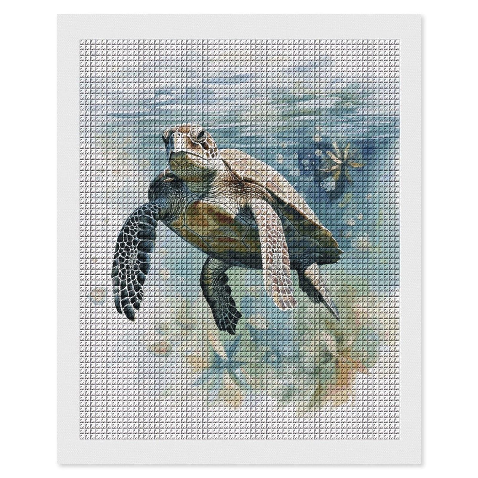 Watercolor Painting of Sea Turtle Swimming in The Sea Diamond Art Kits for Adults, DIY 5D Diamonds Painting Kits for Beginner, Round Full Drill Diamond Dots Painting, 16"x20" Diamonds Pictures Gem Art