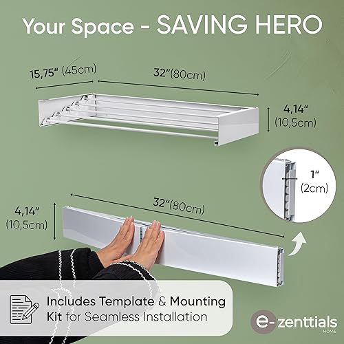 Miniatura 4 de Tendedero de ropa montado en la pared, modelo compacto actualizado de 32 pulgadas, estantes de lavandería para secar ropa para uso en interiores y