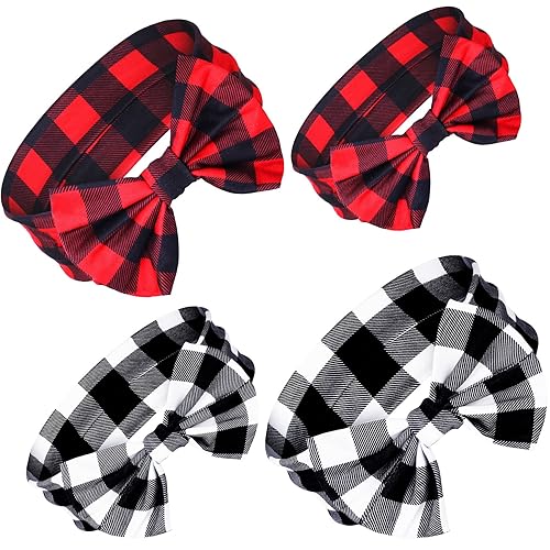Syhood 4 diademas a cuadros con lazo de Navidad, diadema de nudo a cuadros para mamá y yo a juego y diademas elásticas de elastano