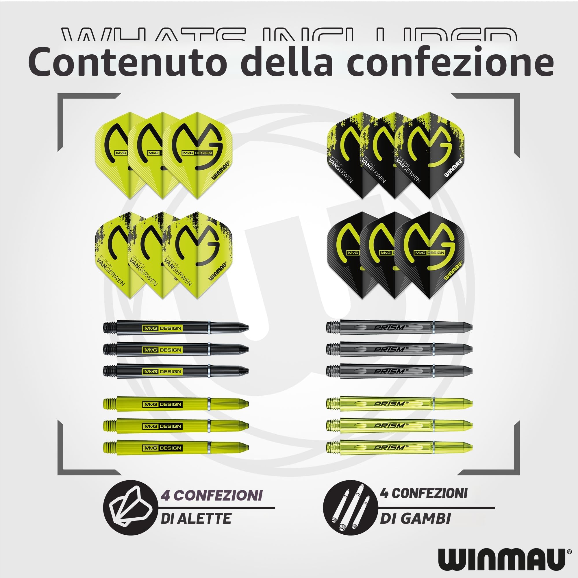 WINMAU Michael van Gerwen MvG Gift Sets - 50 Piece Darts Set with 4 sets of Shafts, 4 sets of Flights plus Accessories
