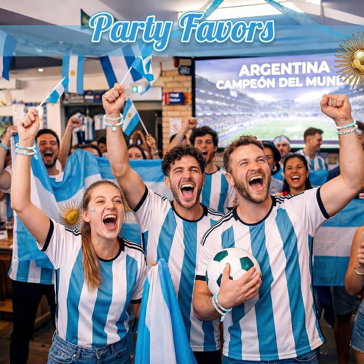 48 Pcs Argentina Soccer Bracelets Soccer Match Gifts Bulk for Team Party Favors Football Lovers Sports Events Game Day Party Supplies