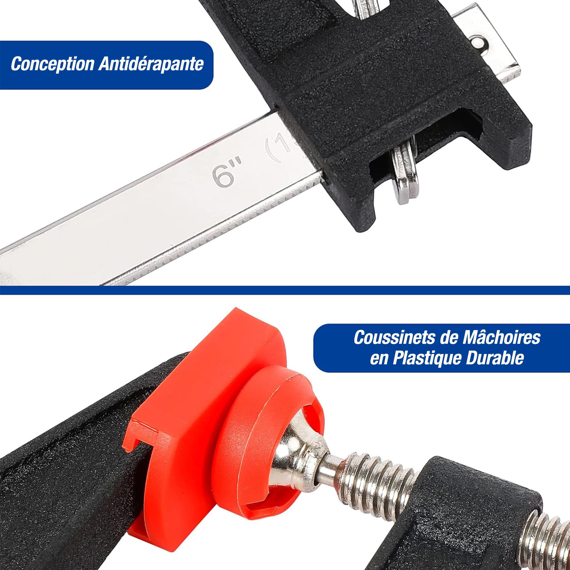 WORKPRO Jeu de Serre-joint Métallique à Libération Rapide 4 Pièces, Largeur de Serrage 300 mm et 150 mm, Force de Serrage Maximale de 272 kg pour Travail du bois, des Métaux et DIY