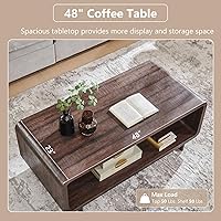 Vista 4 de Mesa de Centro Moderna de 48", Mesa Central Minimalista de 2 Niveles con Estante de Almacenamiento, Diseño de Perfil Curvo, Mesa Rectangular