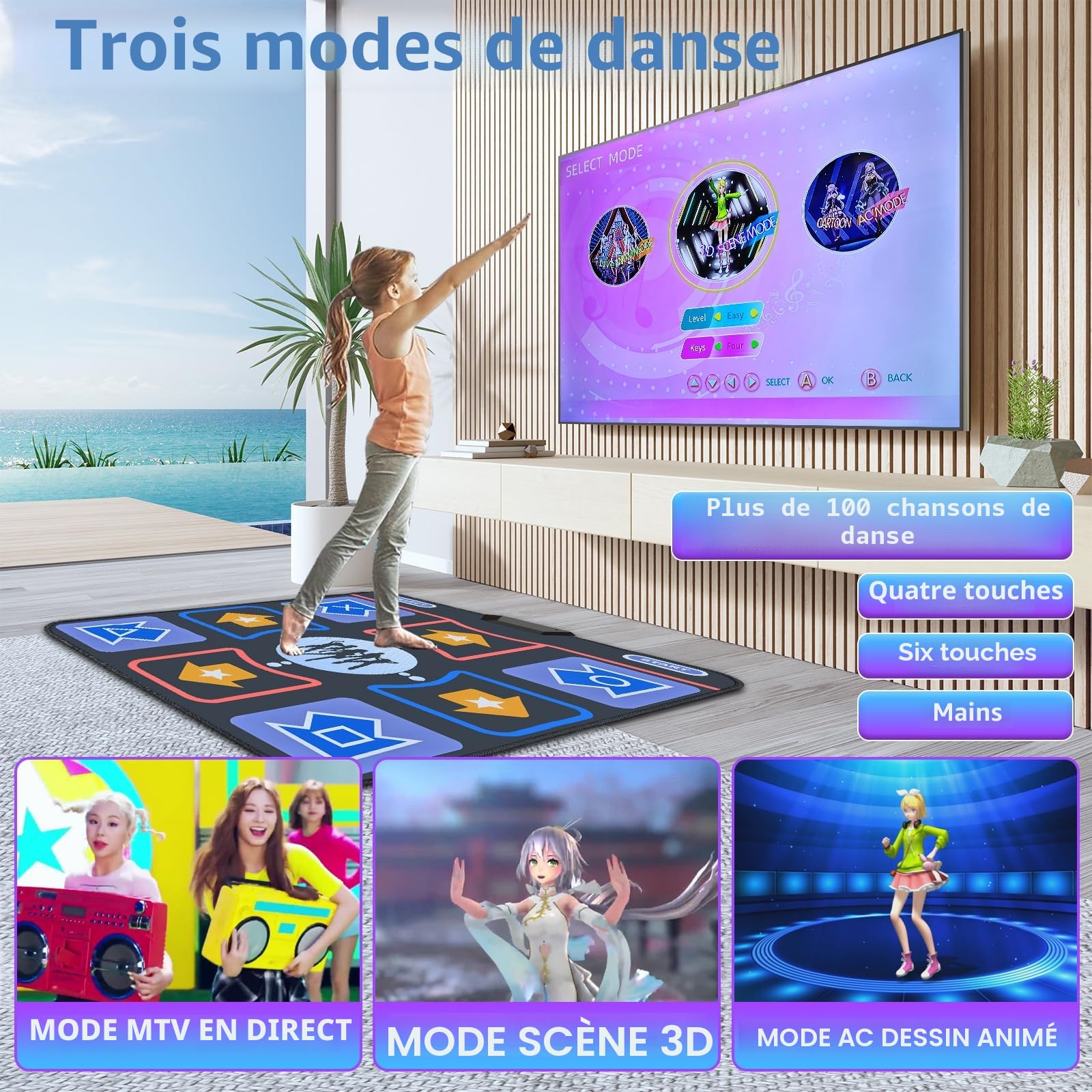 Tapis de Danse pour Enfants et Adultes, Dance matélectronique Musical, Dance Mat pour l'exercice et Les Jeux, Dance Mat pour garçons et Filles de 3 Ans et Plus, Bleu.