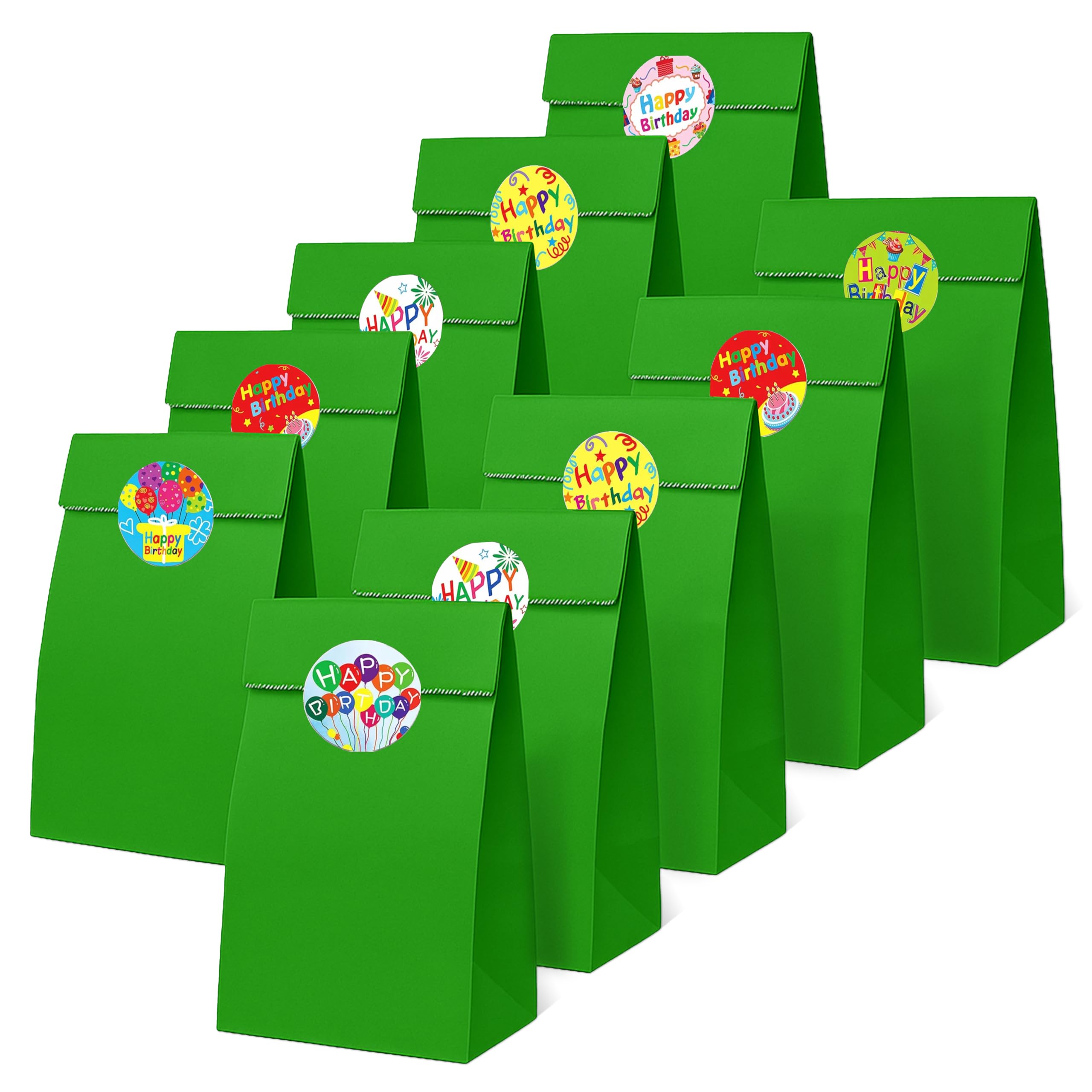 Thepaperbagstore 50 Green Paper Party Bags with Happy Birthday Stickers