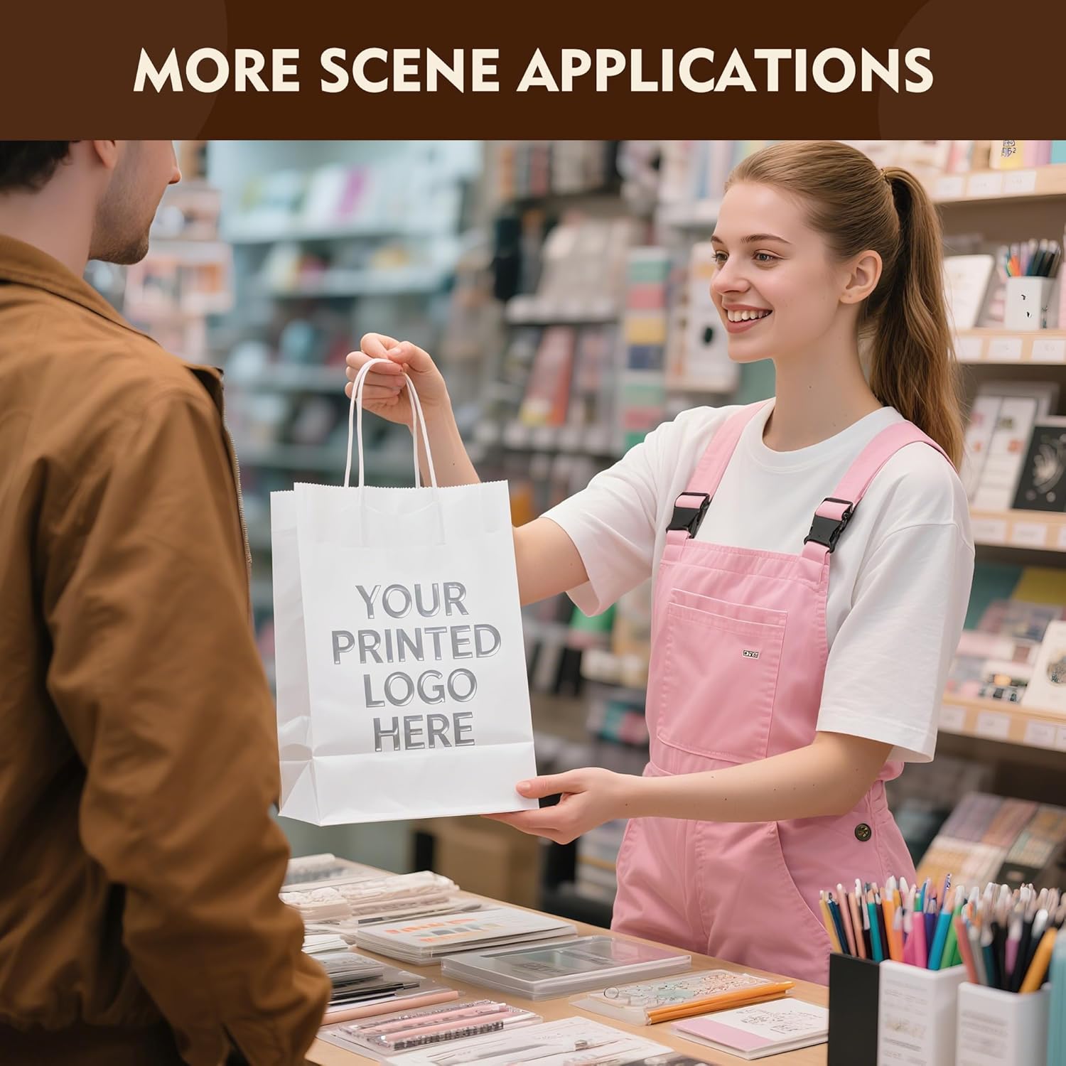 YEEHAW 50 Count Custom Printed Paper Bags, Personalized Kraft Paper Bags with Personal Logo, Ideal for Brand Promotion in Retailing, Gift Wrapping and Shopping - Image 8