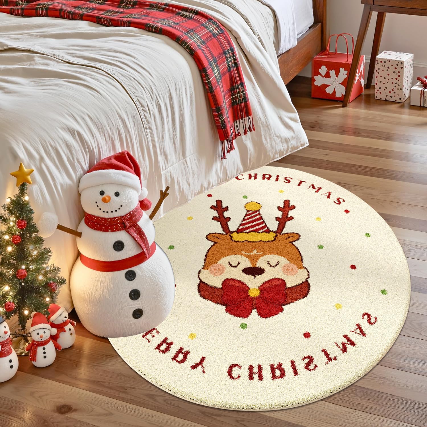 Alfombras Pequeñas Navideñas Blanco,Alfombras Salon Modernas Antideslizante Navideña,Alfombra Chimenea de Decoración Invierno,Alfombra Navidad Redonda para Salón Entrada Comedor Baño,D,140cm