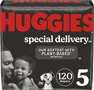 Hypoallergenic Baby Diapers Size 5 (27+ lbs), Huggies Special Delivery, Fragrance Free, Safe for Sensitive Skin, 120 Ct