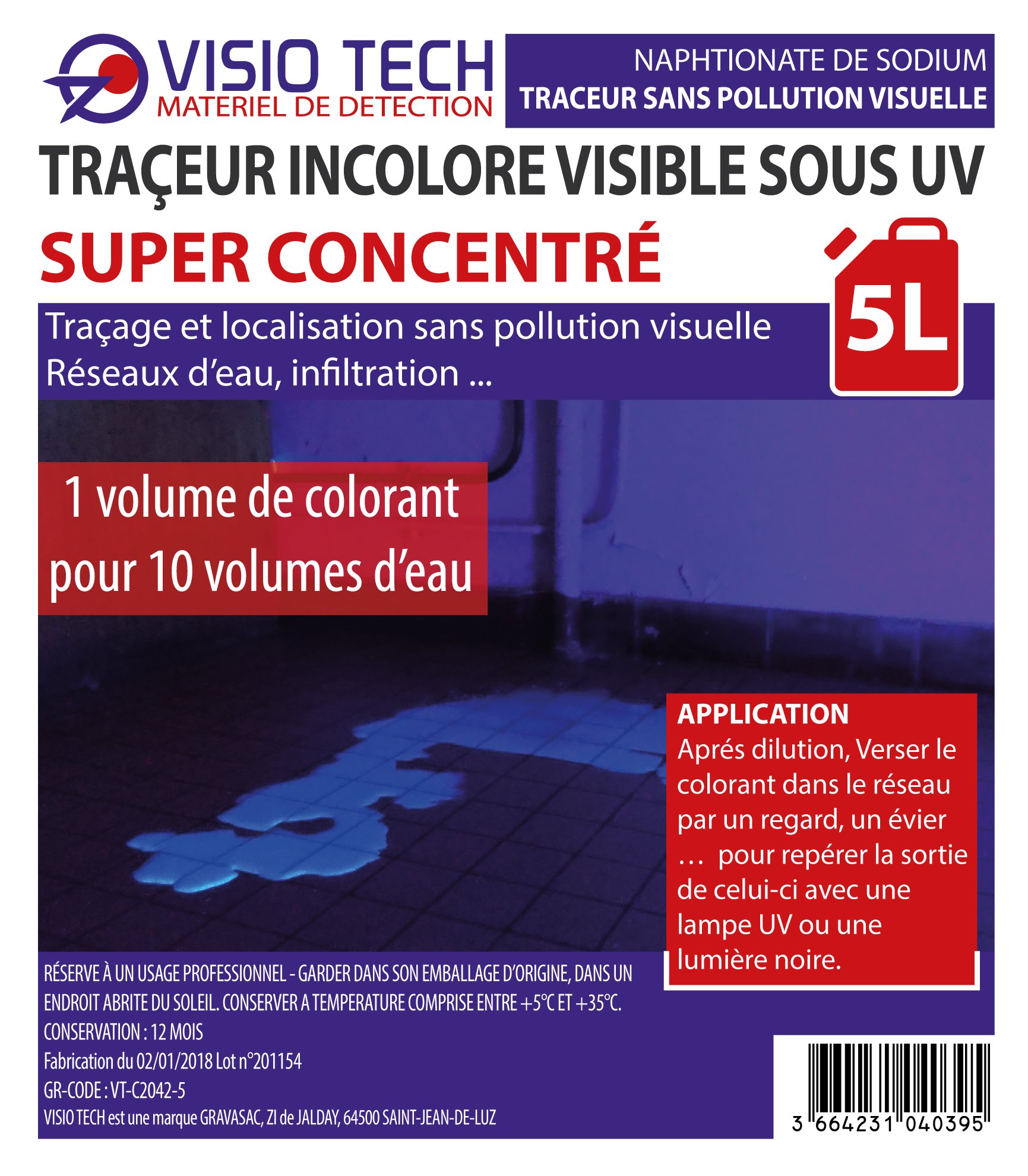 Traceur incolore Super Concentré visible sous UV - 5L