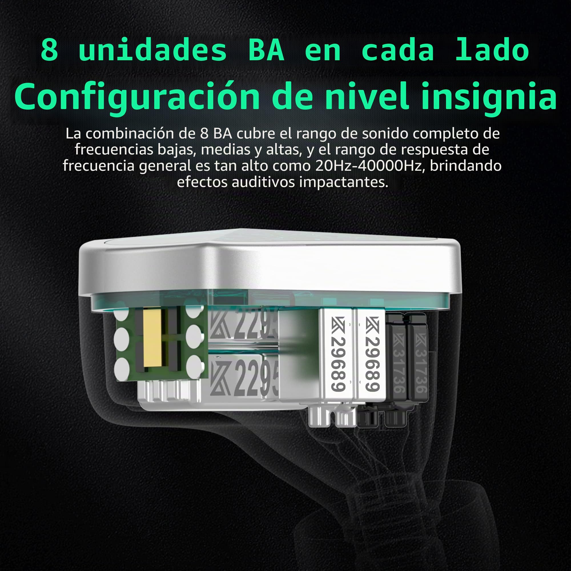 KEEPHIFI KZ AS16 PRO Auriculares In Ear Monitor,8BA Audífonos con Cable HIFI IEM,División de Frecuencia Electrónica PCB,Estructura de Canal de Tres Canales,Audífonos de 20 a 40 kHz para Músicos,Gaming