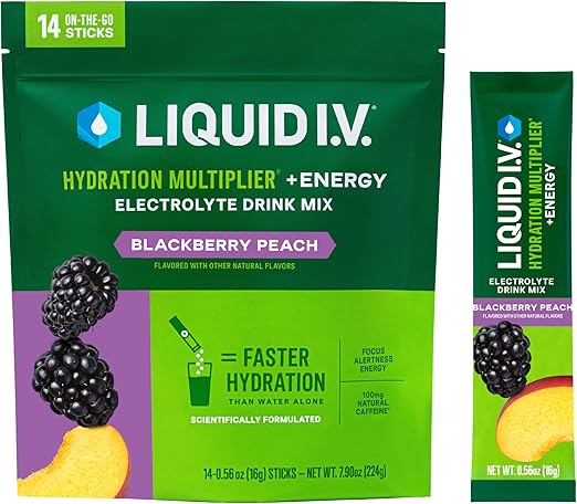 Liquid I.V.® Hydration Multiplier +Energy | Blackberry-Peach | Electrolyte Powder Drink Mix | 3 Pack (42 Servings)