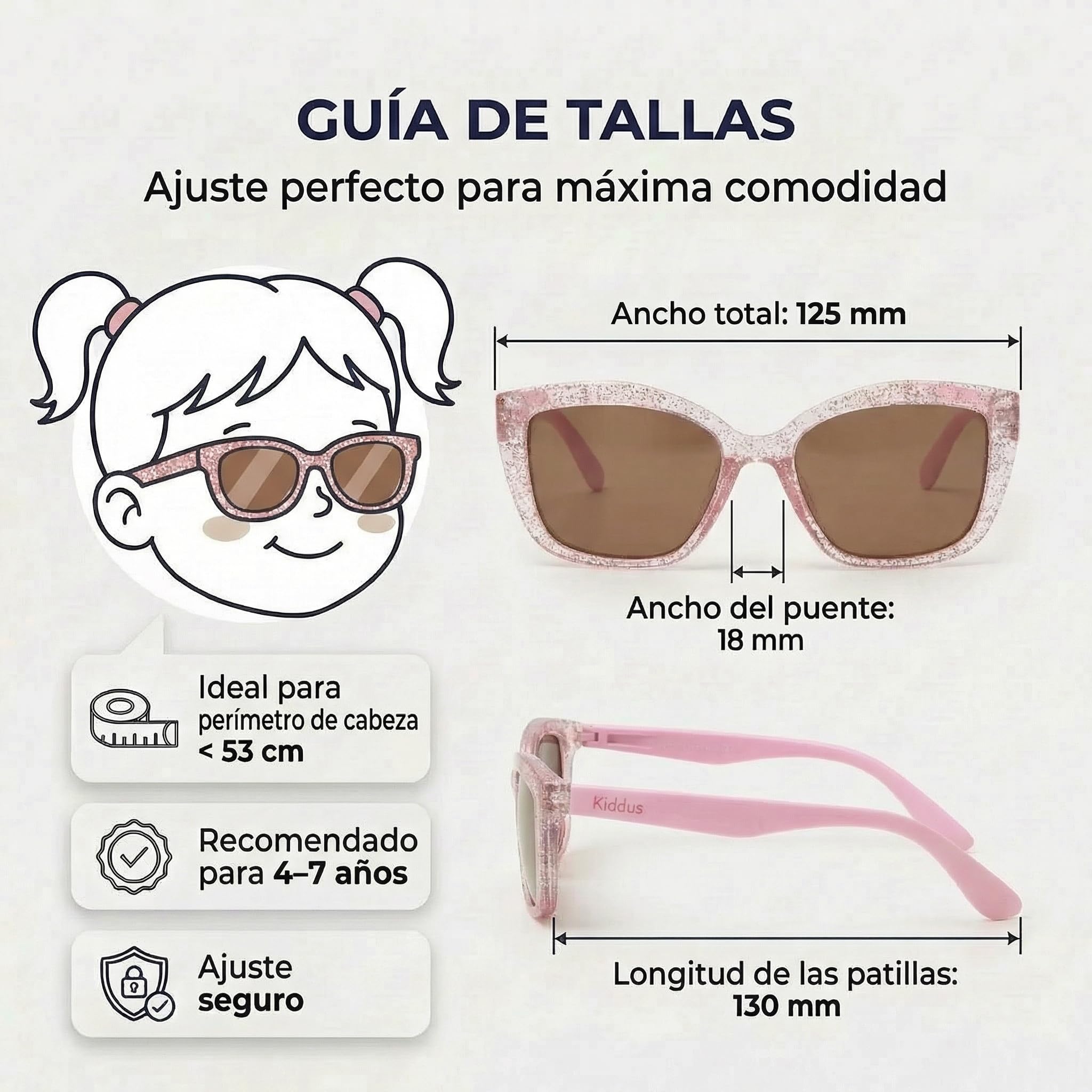 Kiddus Gafas de Sol Niña 4-8 Años Polarizadas UV400 CAT3 TR90 Flexible CE ISO REACH