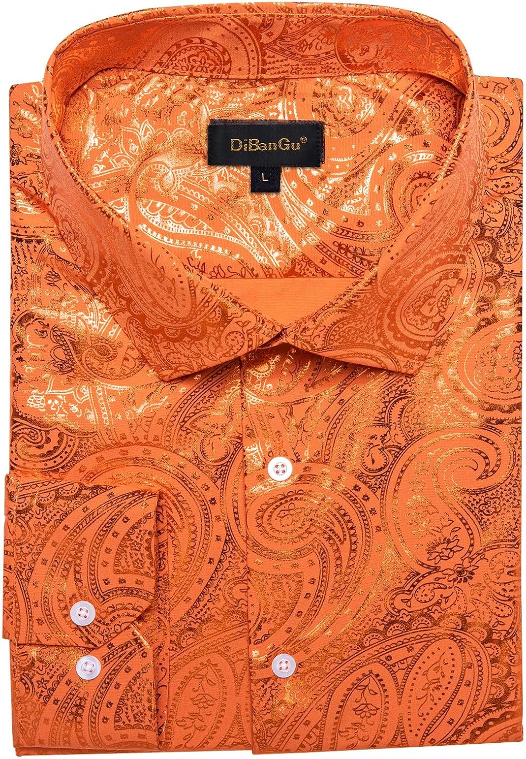 DiBanGu Mens Paisley Dress Shirt Luxury Printed Long Sleeve Button Down Shirts Regular Fit Shiny Shirts for Wedding Prom - Image 4