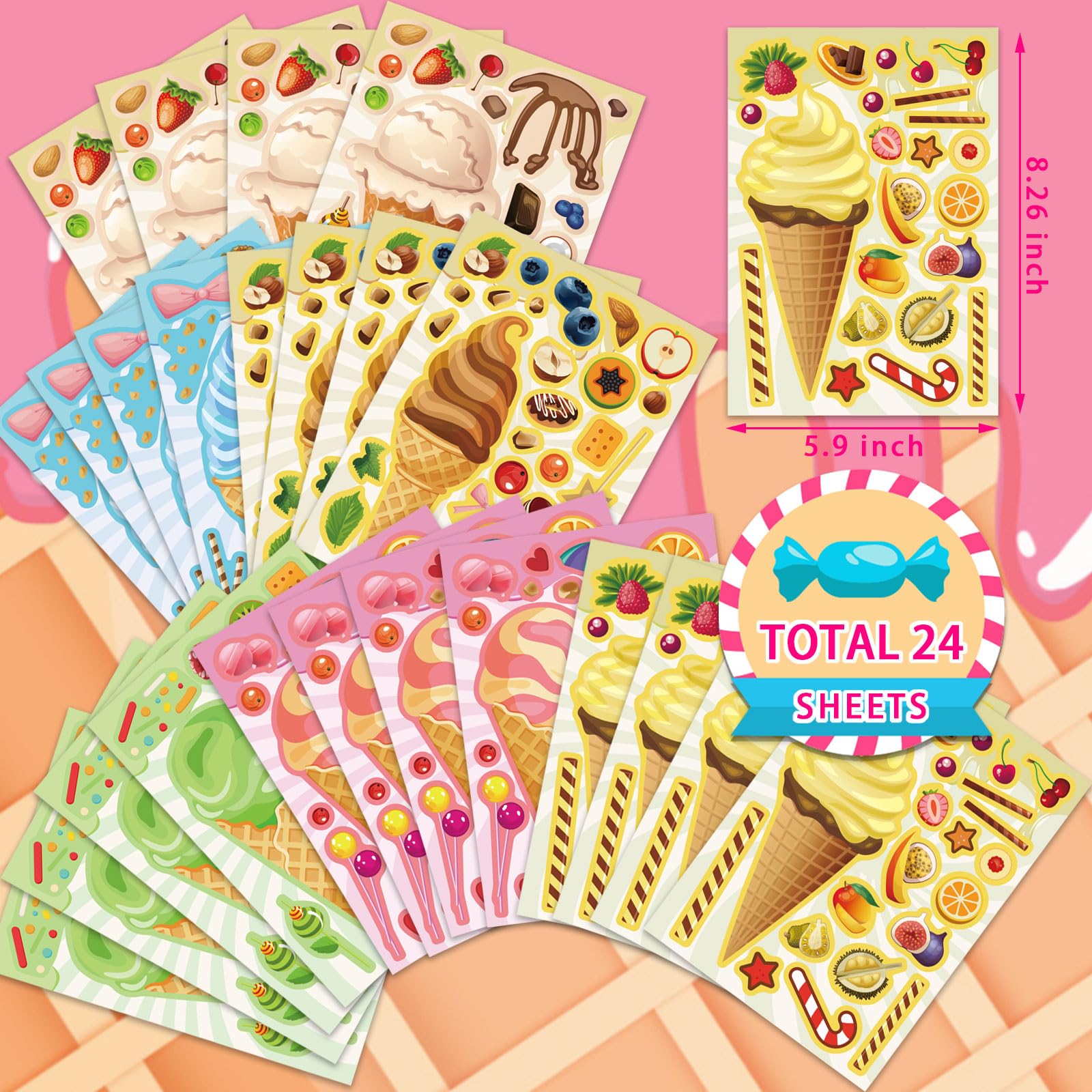 32 Adesivi A Forma Di Gelato Per Bambini - Mix & Match Fai Da Te Per Bottiglie E Laptop
