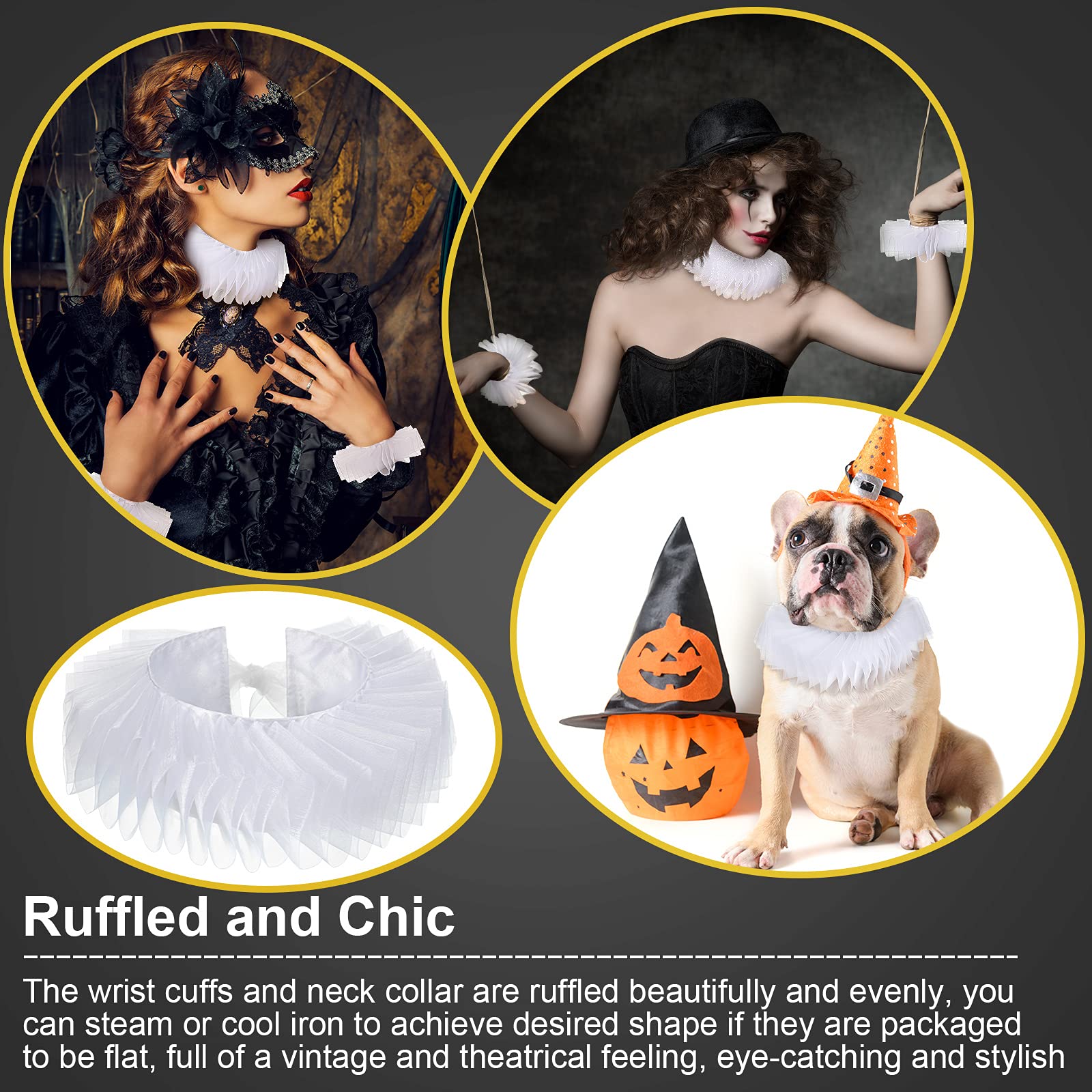 Clown Collar and Cuffs Set Renaissance Elizabethan Neck Ruffle Collar Wrist Clown Cosplay Accessories