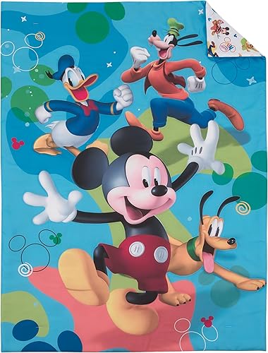 Miniatura 2 de Disney Mickey Mouse - Juego de ropa de cama infantil de 4 piezas, color azul, rojo y verde, pato Donald, Plutón y Goofy, Fun Starts Here - edredón,