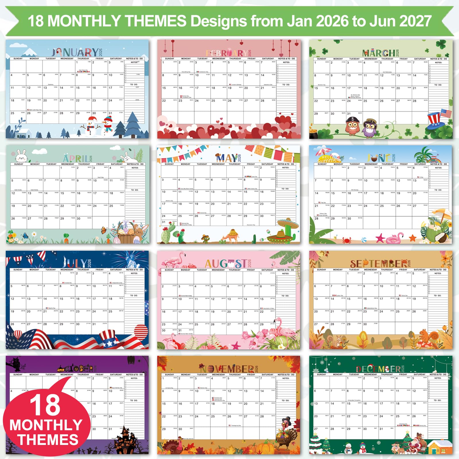 Calendario de escritorio 2024-2025, calendario de escritorio de julio de 2024 a diciembre de 2025, calendario de escritorio pequeño con diseño temático de 18 meses, calendario de escritorio abatible