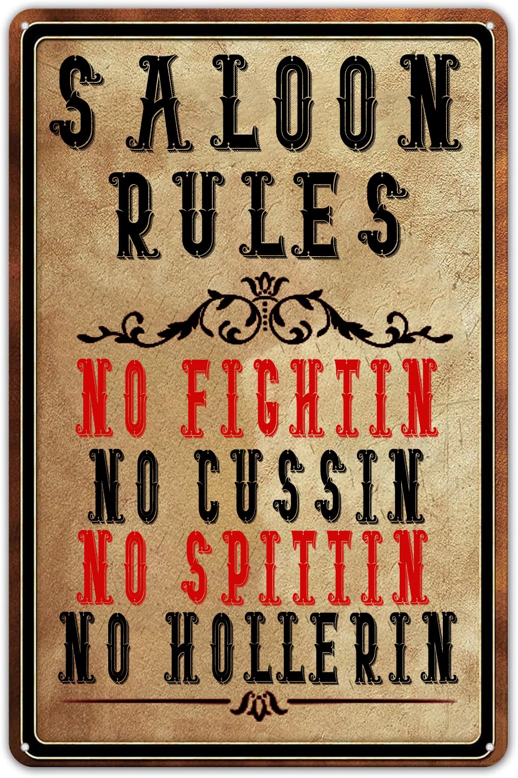 Vintage Bar Rules Metal Sign No Fighting No Swearing No Spitting No Yelling Wall Decor for Home Bar Pub Kitchen Farmhouse Room Garden Yard Man Cave 8x12 Inch