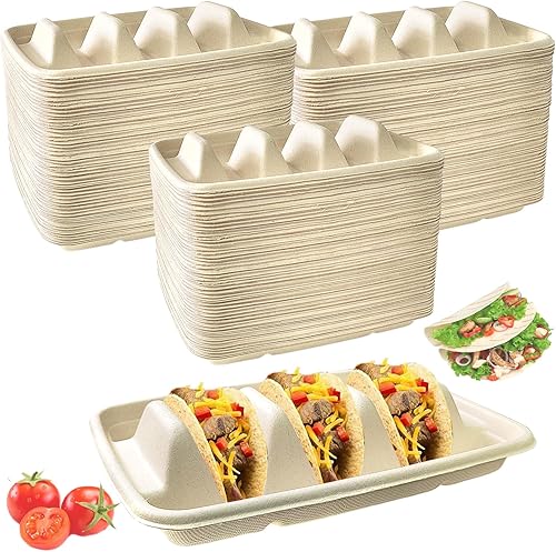 Miniatura 8 de 50 soportes desechables para tacos para fiestas, platos de tacos desechables con 3 divisores, soportes desechables para tacos para fiestas, soporte