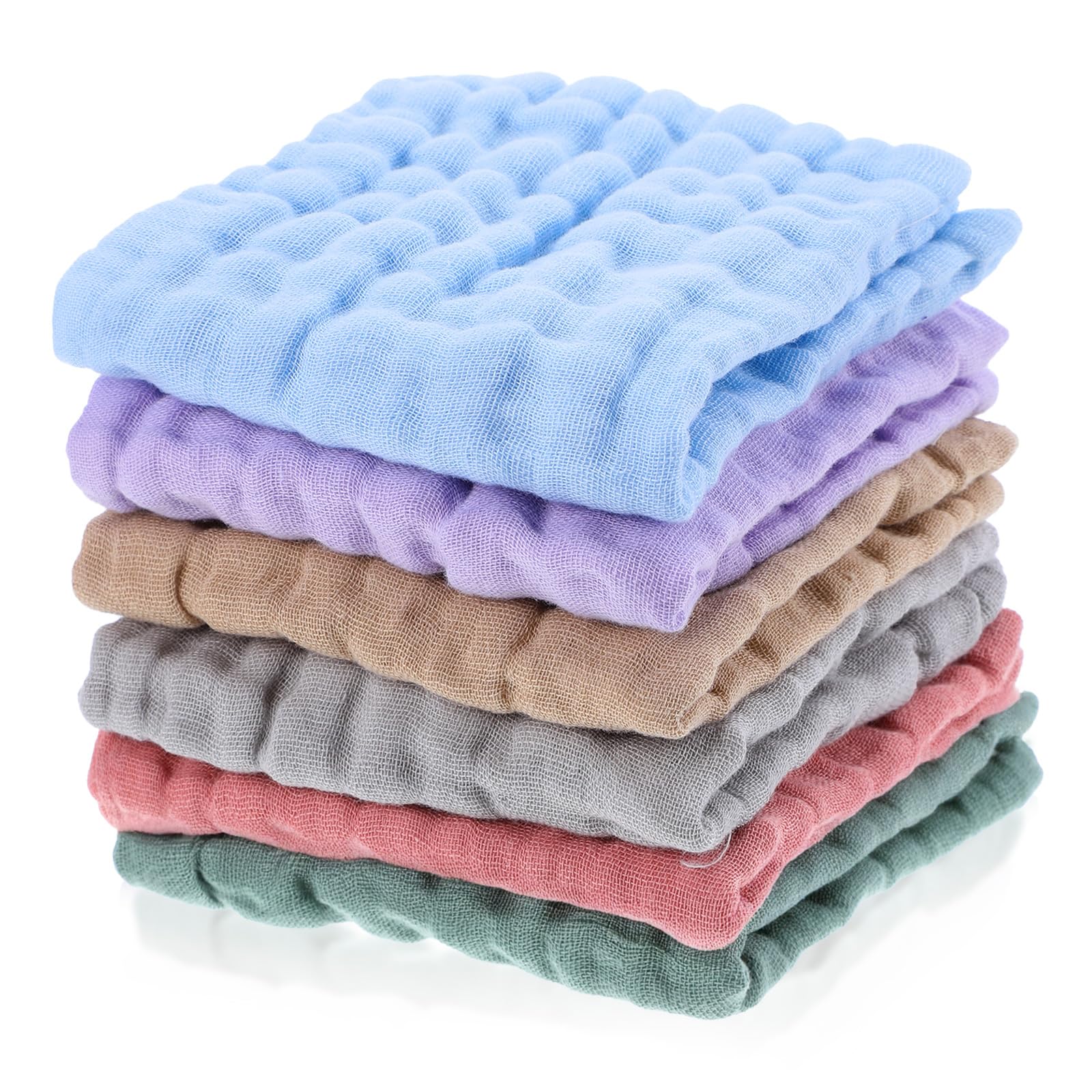 Qianyu 6 Pcs Baby Muslin Washcloths for Unisex 100% Cotton Bath Wash Cloths for Babies Comfy Soft Absorbent Burp Cloths for Newborns Infants Kids Girls and Boys Multicolor 9.75 x 9.75 Inches