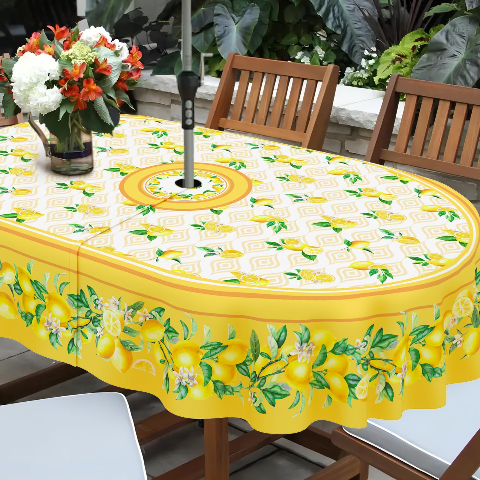 Photo 1 of bnhjsdw Outdoor Tablecloth with Umbrella Hole - Yellow Lemon