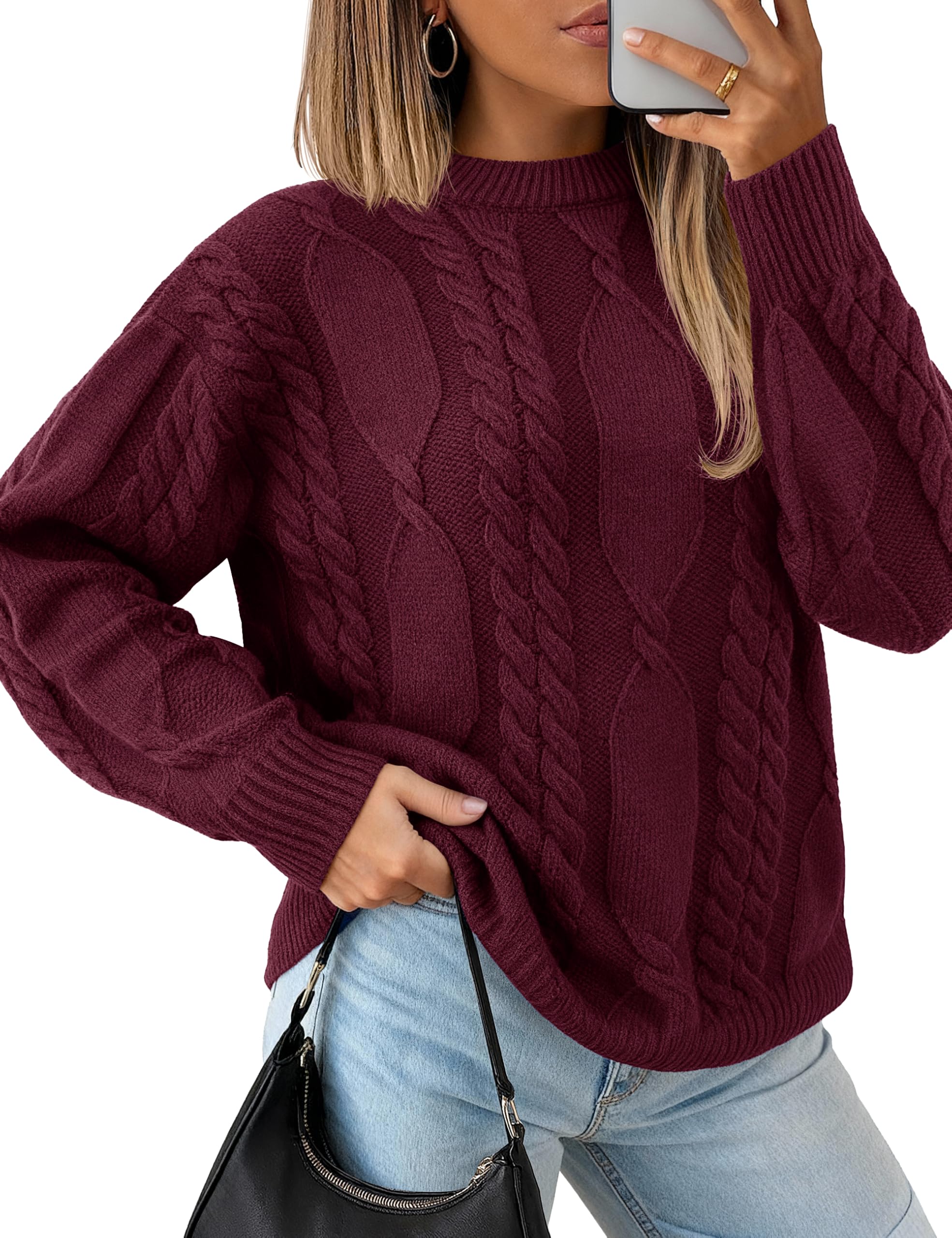 YUCOLEN Womens Cable Knit Fall Pullover Sweaters Oversized Crewneck Tops Long Sleeve Casual Loose Outfits 2025