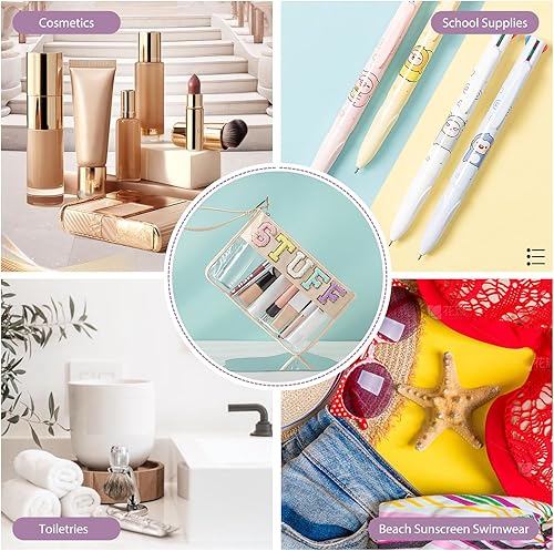 Miniatura 7 de Bolsa transparente de felpilla con letras y letras de chenilla, bolsa de letras universitarias, bolsa de nailon transparente para cosméticos con