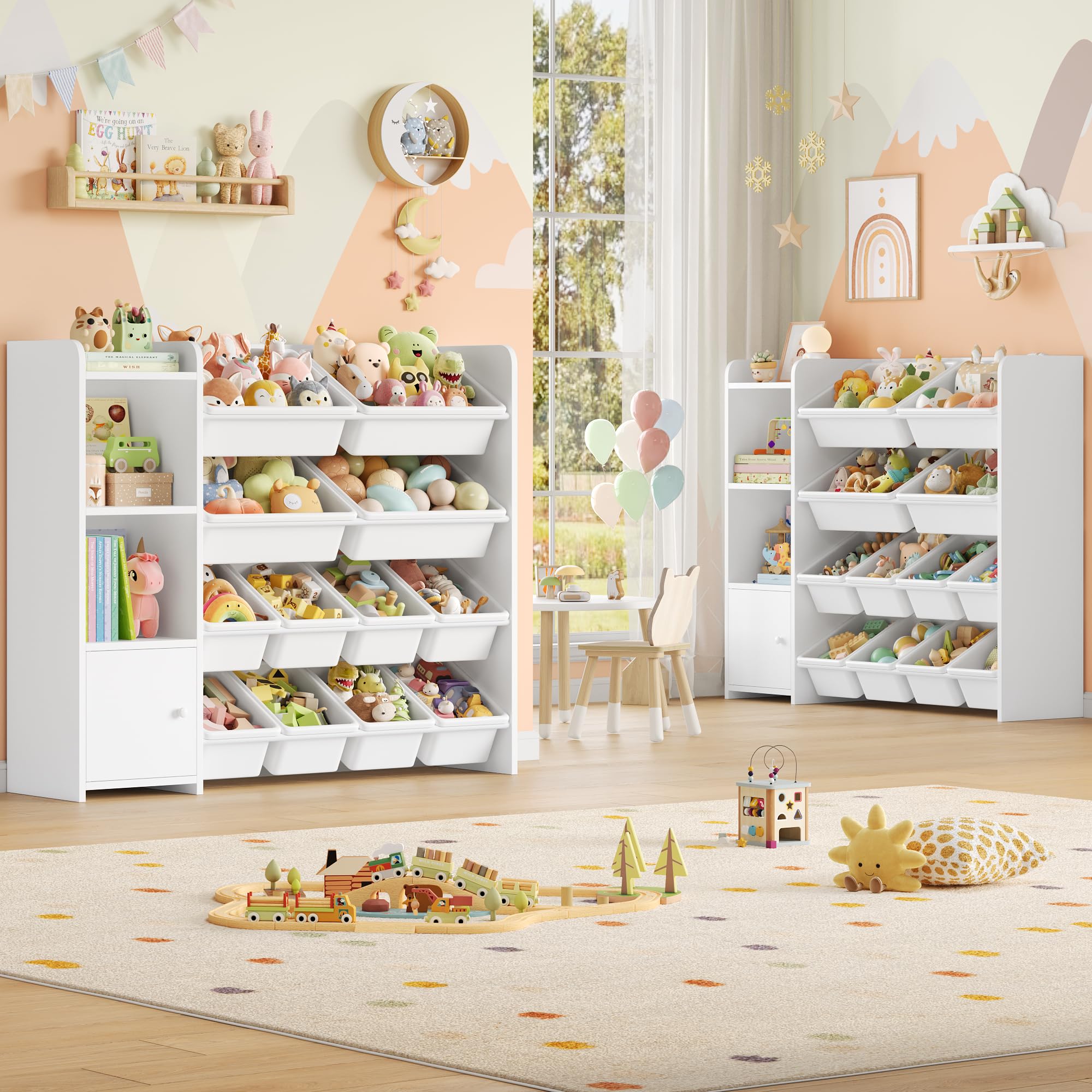 FOREHILL Meuble de Rangement Enfant avec 12 Boîtes Amovibles Bibliothèque Enfant 4 Étagères Meuble Rangement Jouets pour Chambre d’Enfant Salon 112,5x30x100cm Blanc