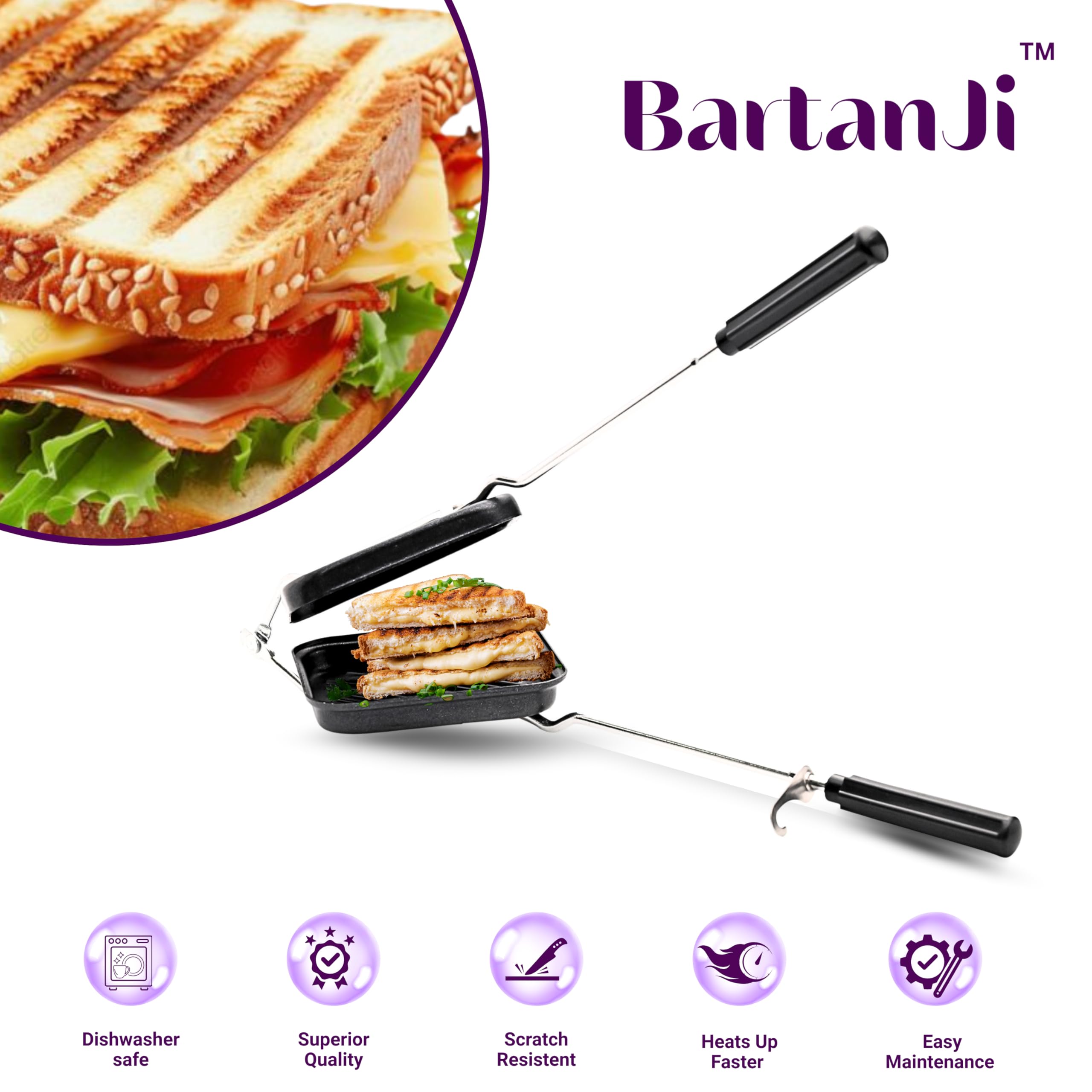 Grill Sandwich Toaster - Non-Stick & Flame-Proof -4 Grill Sandwich Toaster - Non-Stick & Flame-Proof -4