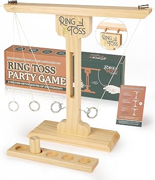 Ring Toss Game for Adults, Wooden Hook and Ring Game with 3 Second Setup, Premium Tabletop Party Game for Family Game Night, Backyard Fun, Christmas Parties and White Elephant Gifts