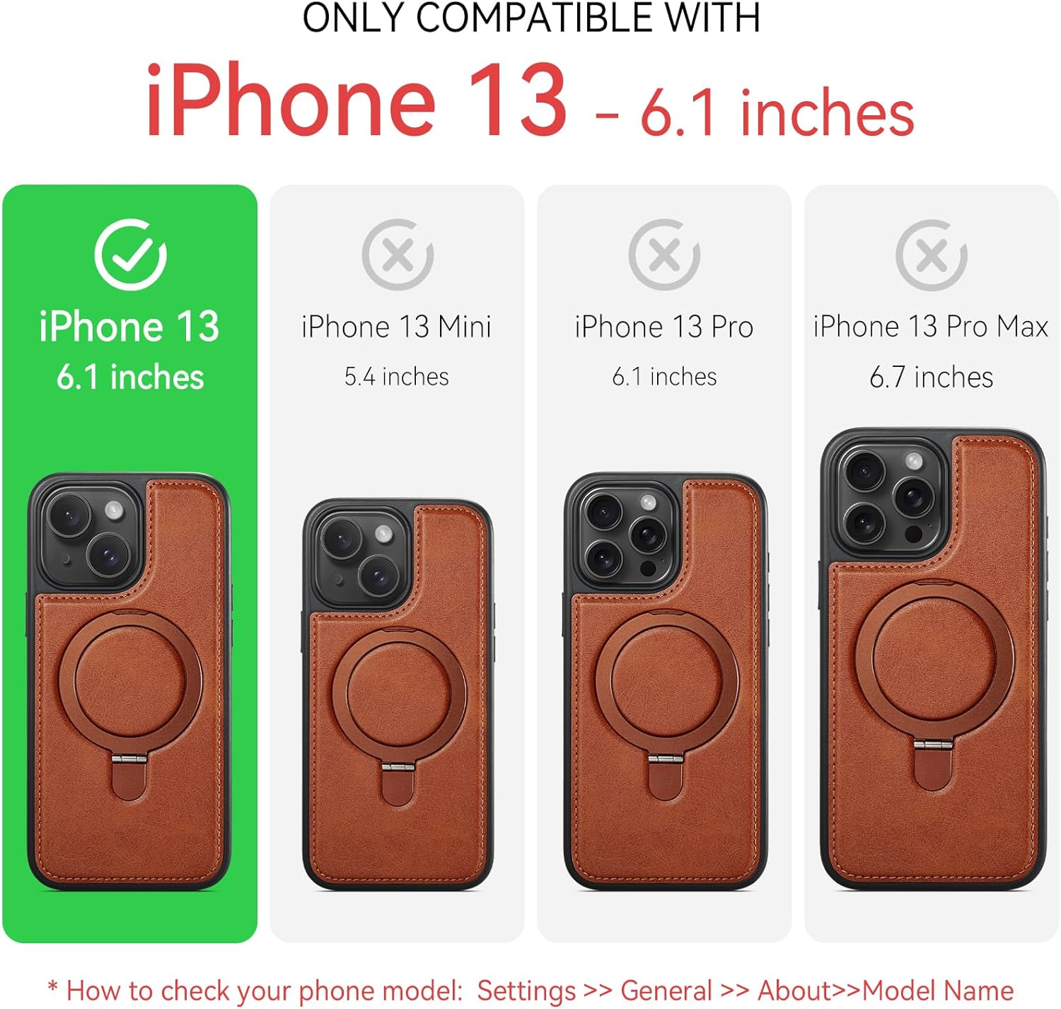 for iPhone 13 Case with Stand Compatible with Magsafe Slim PU Leather & Durable TPU Drop Proof Magnetic Kickstand Protective Phone Cover with Tempered Glass Screen Protector 6.1", Brown