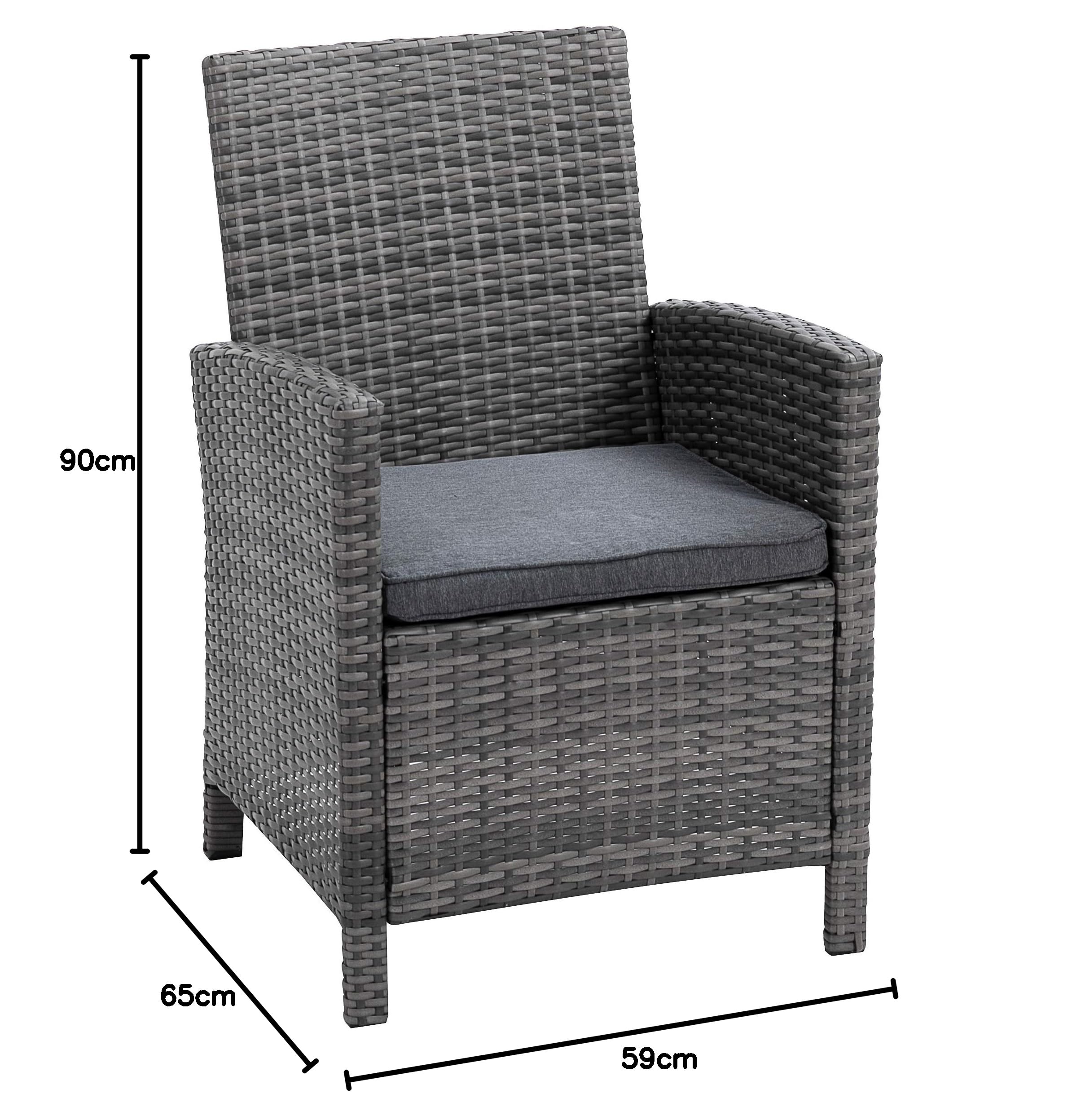 greemotion Fauteil de Jardin Tessin, Chaise de Jardin en Poly Rotin avec Accoudoirs, Fauteuil d’Extérieur Cadre en Aluminium, env. 65 x 90 x 59 cm, Gris
