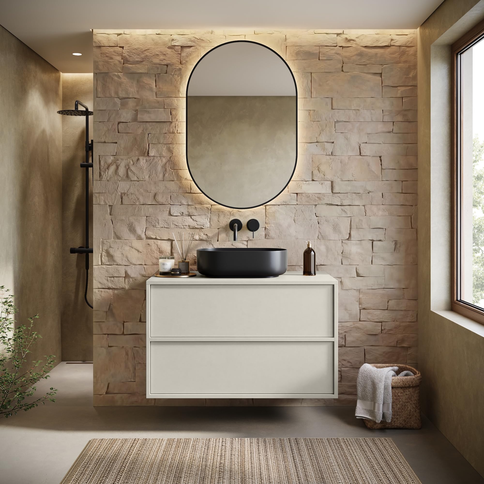 Badplaats B.V. Mobile lavabo Mali 80 cm x 46 cm - Cashmere - Mobili da bagno - Mobiletto sospeso per lavabo