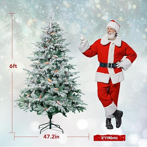 Miniatura 4 de NALONE Árbol de Navidad de nieve preiluminado de 6 pies con control remoto y temporizador, árbol de Navidad artificial de abeto completo con 792