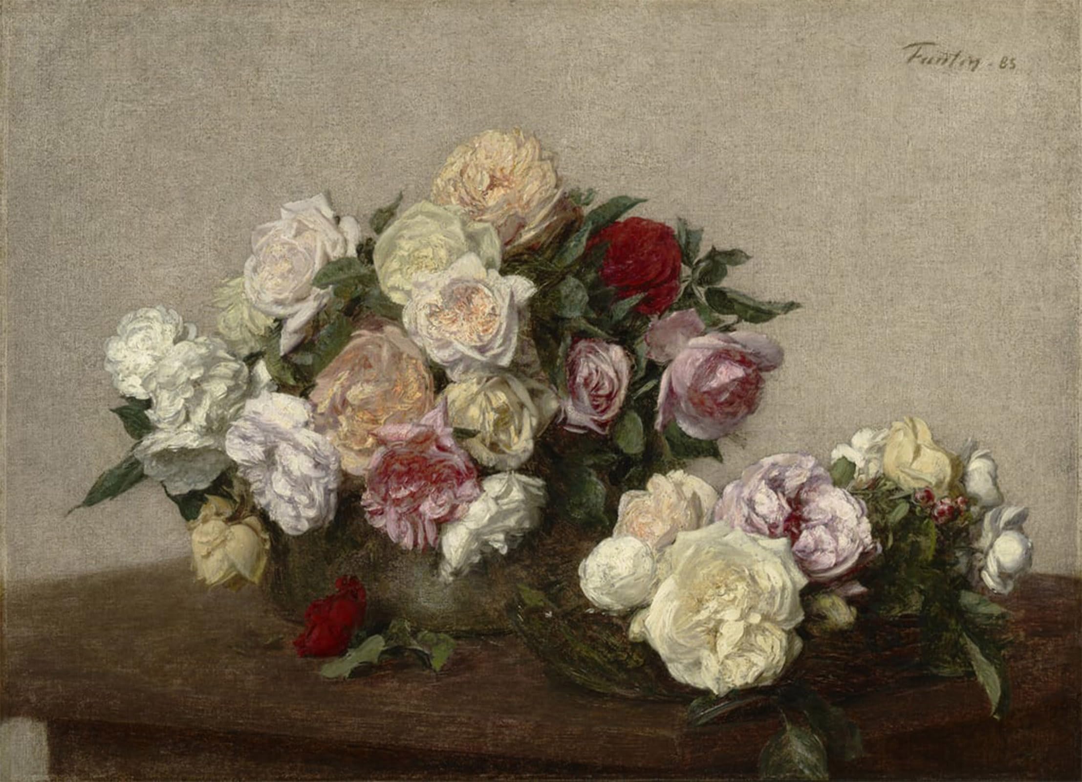 ARTXLXXBN Famous Painting Canvas Artwork Graffiti Print Yellow Roses by Ignace Henri Jean Fantin Latour Portrait Canvas Image for Home Decor 60x90cm
