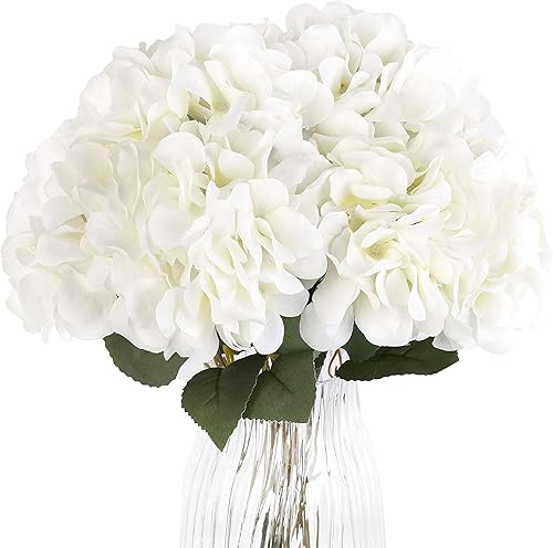 Louiesya Flores artificiales de hortensias de seda con 5 cabezas grandes, ramo de flores falsas para decoración del hogar, boda, fiesta, bricolaje,