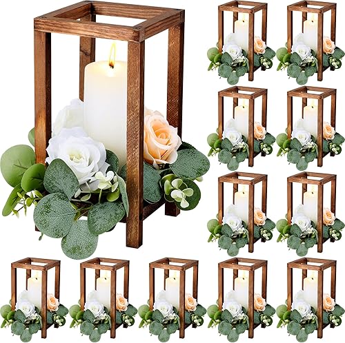 Miniatura 1 de Geelin Juego de 12 faroles de madera para centros de mesa de boda para mesas, farol decorativo de madera, portavelas, decoración rústica de boda