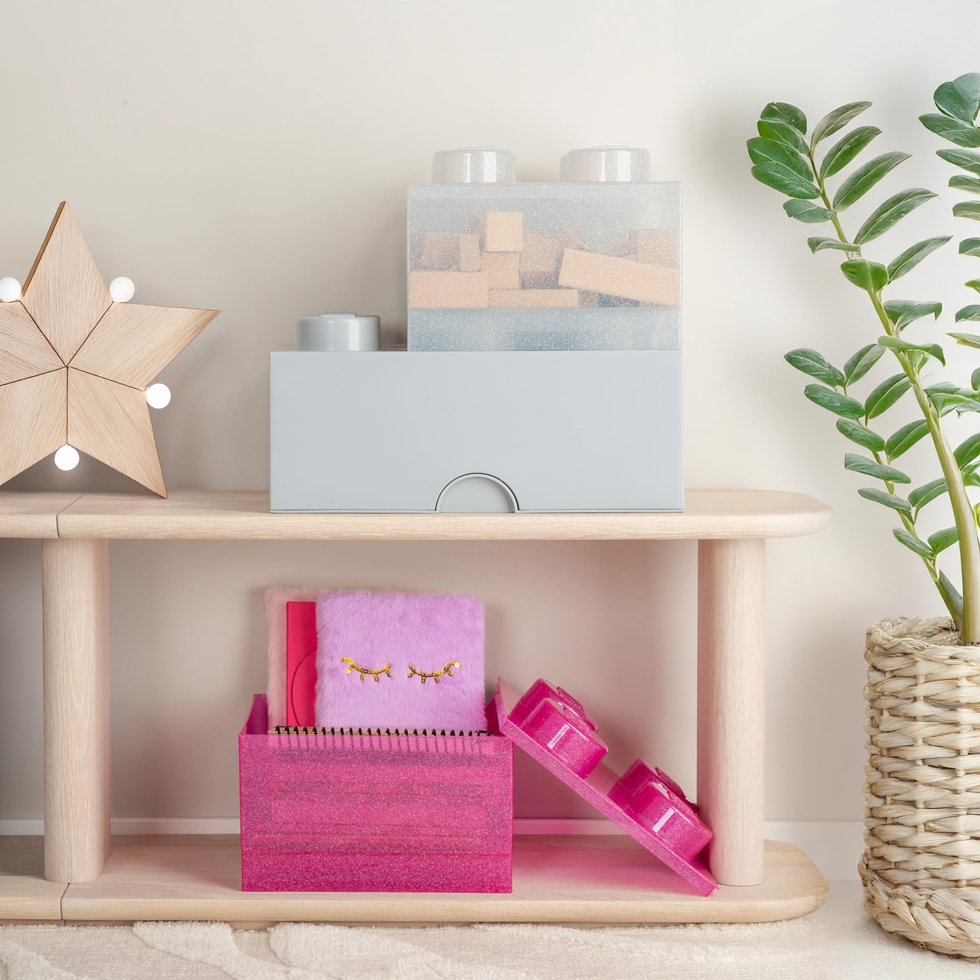 LEGO Storage Brick 6 gałek żółte, pudełko do przechowywania 8,47 l – produkt LEGO, plastikowe pudełko do przechowywania z pokrywką, schowek na biurko, schowek w pokoju, pudełko na zabawki