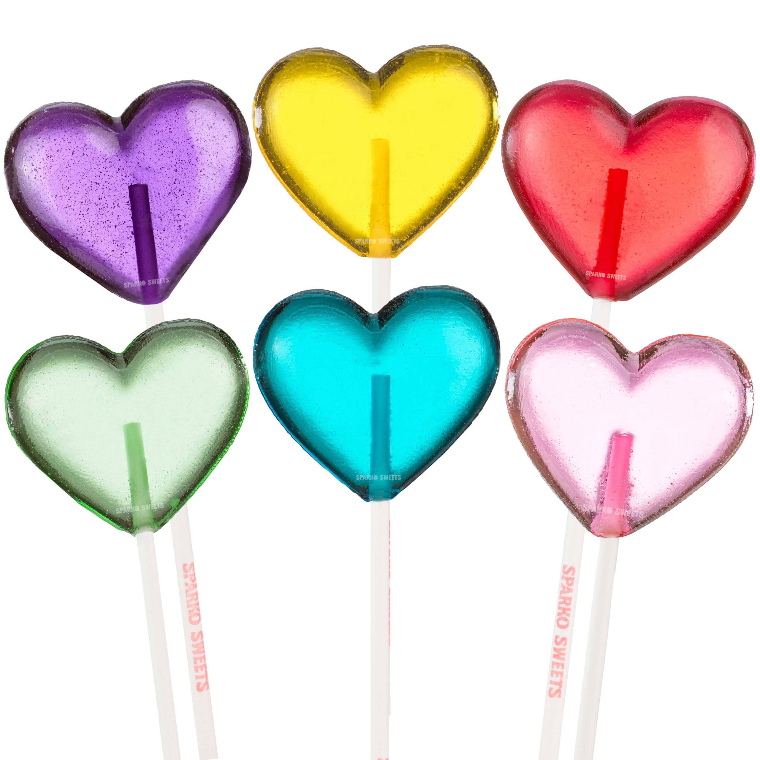 Rainbow Mix Heart Lollipops, 2" Diameter Lollipop, Watermelon/Cherry/Green Apple/Blue Raspberry/Grape/Peach Flavors, Handcrafted Fresh in USA, 24 Pieces