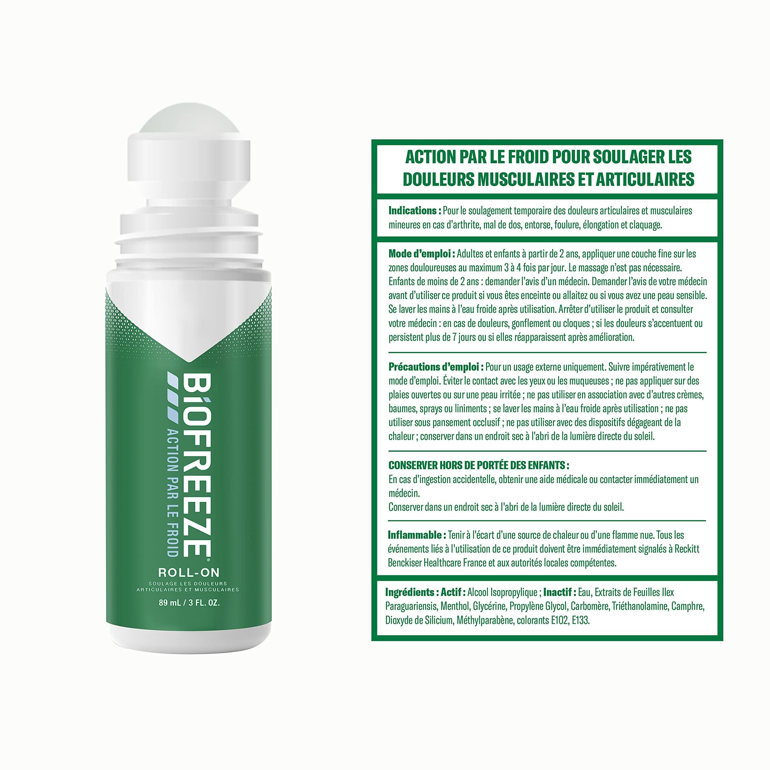 Biofreeze - Lot de 3 Roll On Action par le Froid - Soulage les douleurs musculaires et articulaires - 3 x 89ml