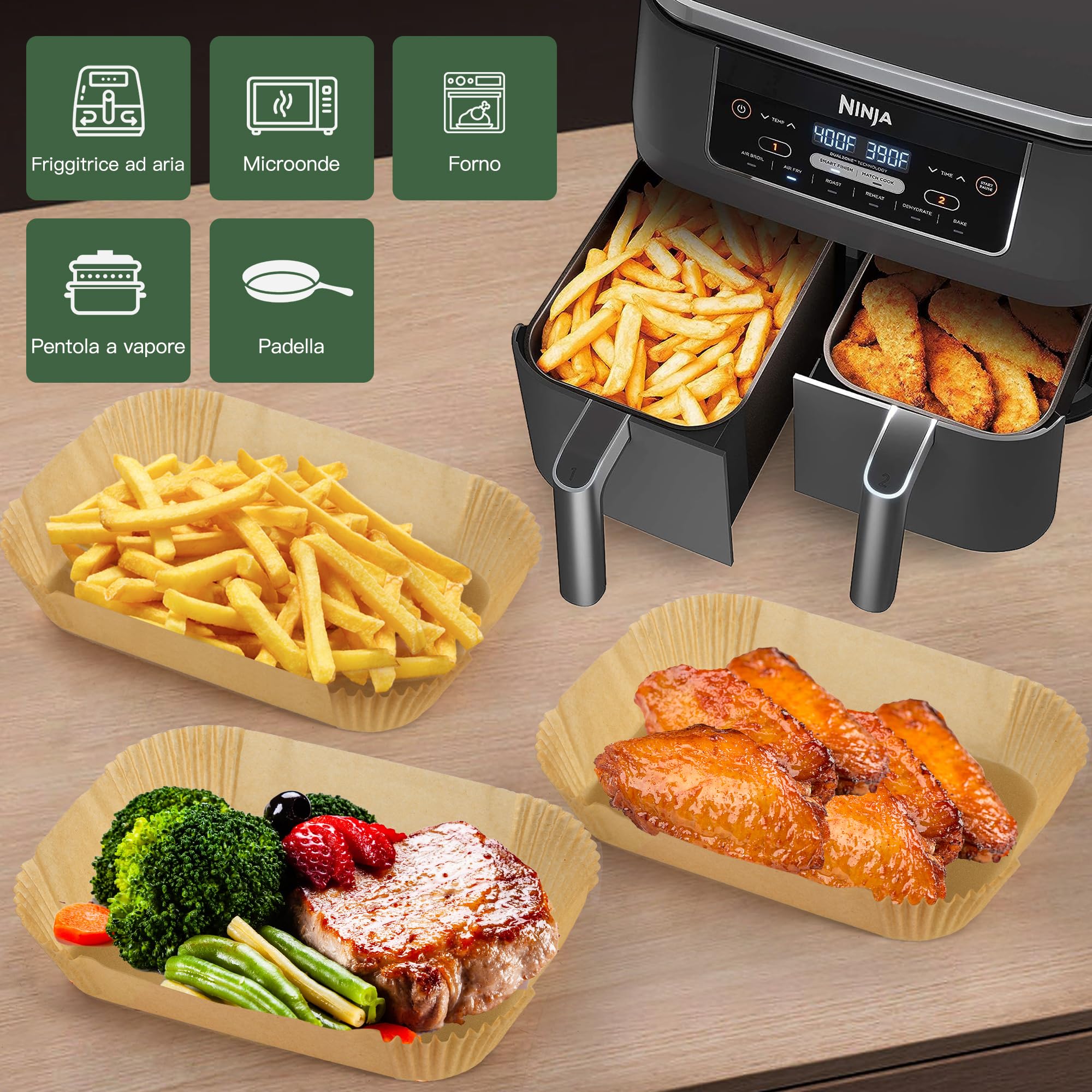 Carta Forno Per Friggitrice Ad Aria - 100 Fogli 20cm, Resistente Fino A 250°C - Foto 2