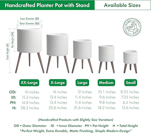 Miniatura 3 de D'vine Dev Maceta moderna de 14 pulgadas con patrón geométrico de azulejos con soporte, soporte decorativo para plantas para interiores