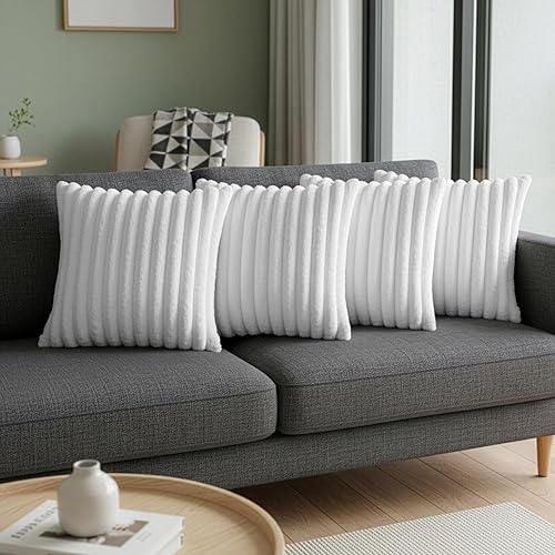 Juego de 4 fundas de almohada blancas de 20 x 20 pulgadas, bonitas fundas de almohada bohemias para sofácama, fundas de almohada decorativas para