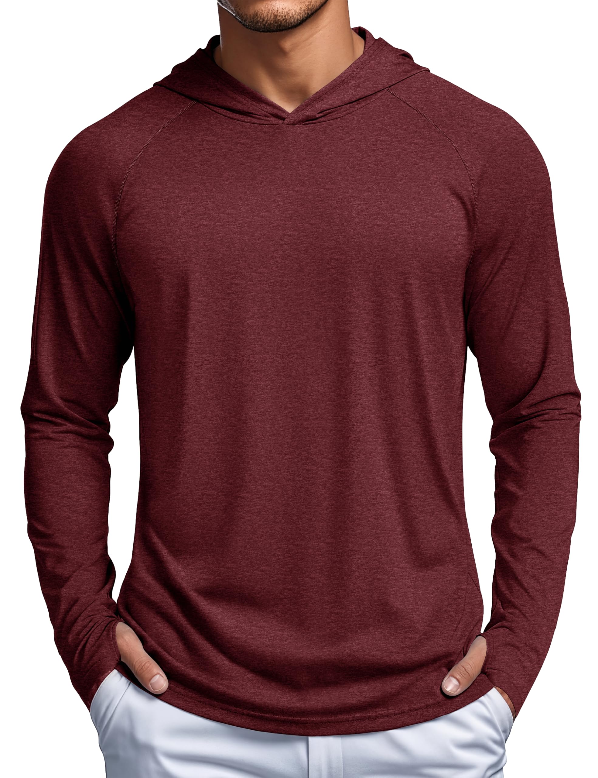magcomsen Uv Shirts for Men Long Sleeve Swimming Shirts Athletic Running Shirts Workout Sun Shirts Sun Protection UPF 50+ Quick Dry Shirts Wine Red XL-picture-30