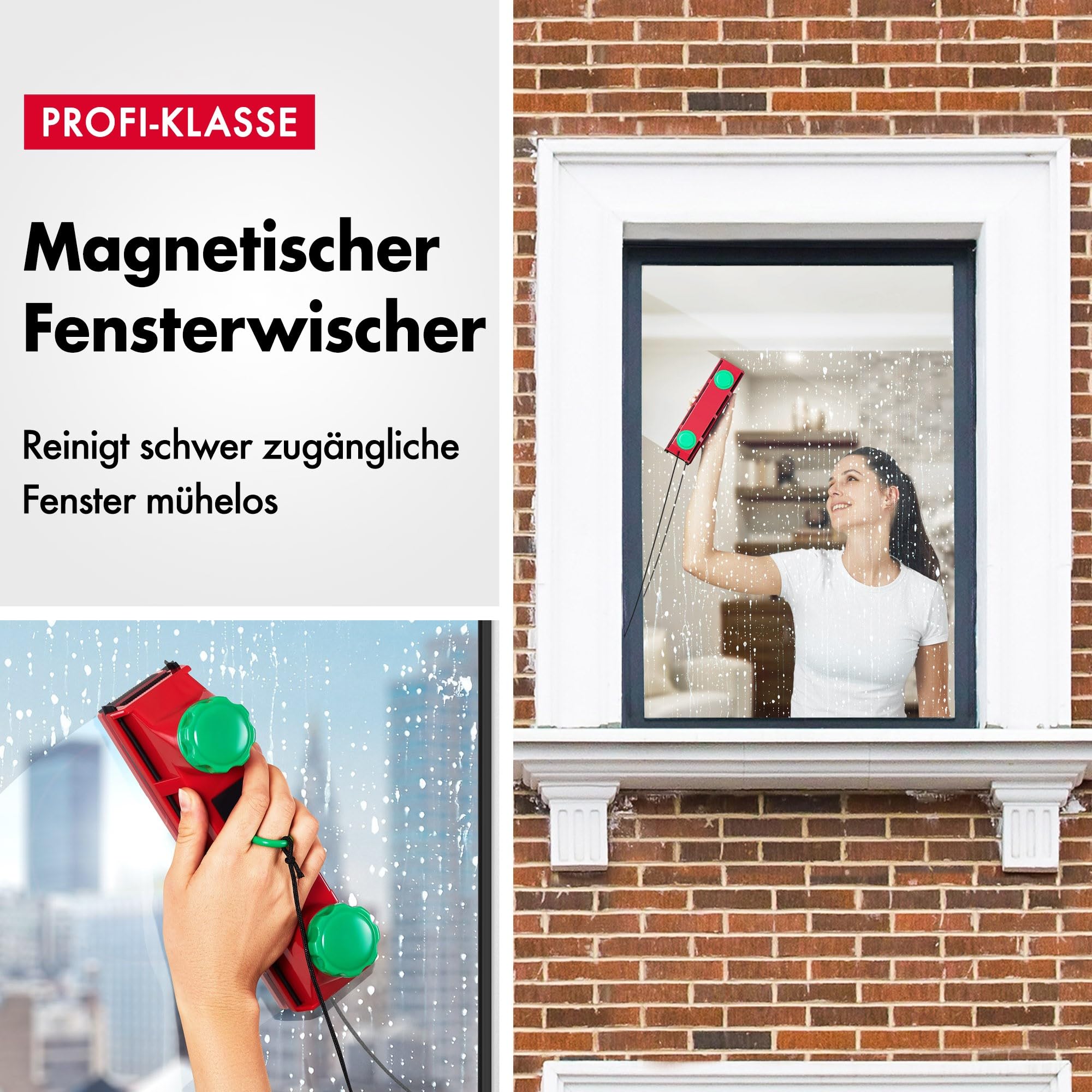 Tyroler Glider D-4 Magnetischer Fensterreiniger für 2-40 mm Doppelglas | | Beidseitiger Magnetischer Fensterputzer 2-40 mm für 99% Glasstärken | Fensterreiniger Magnetisch | Magnet Fensterputzer