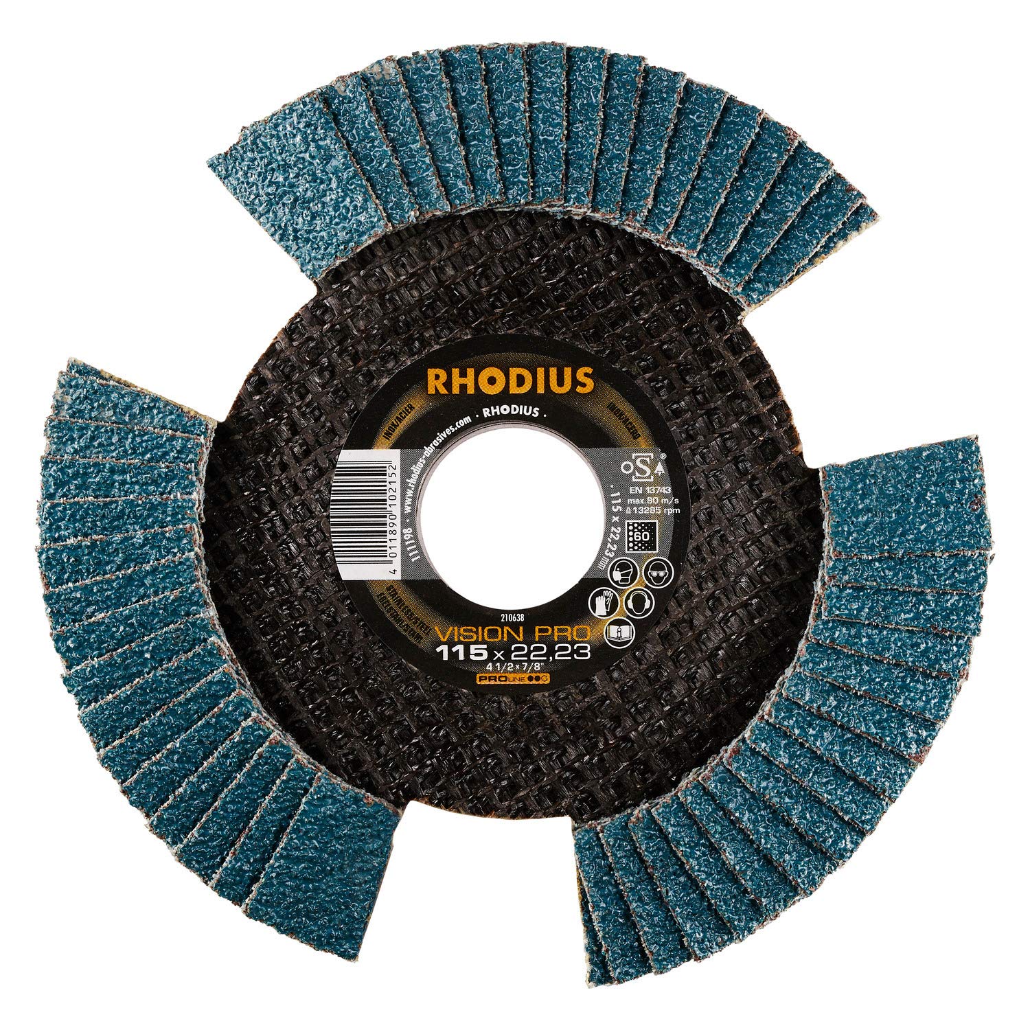 Rhodius Inox Vision Pro - Disco abrasivo de láminas para amoladora angular (10 unidades, 115 mm de diámetro, K60)
